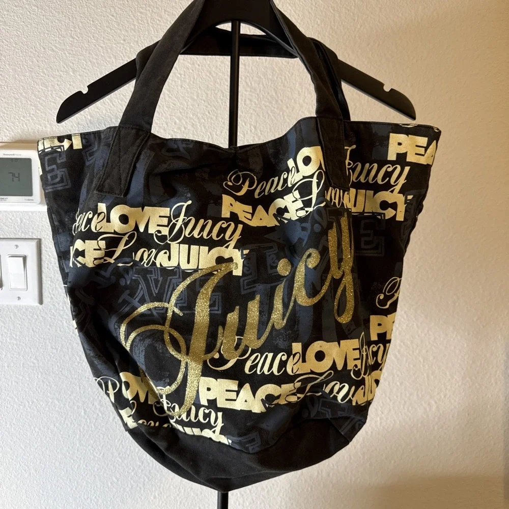 Juicy Couture Peace‎ Print Black/Blue/White Tote Bag